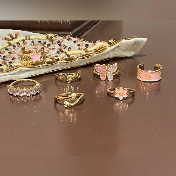Gold and Pink Butterfly Ring Set - Picture 7 of 8